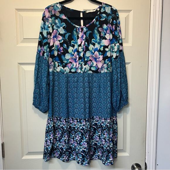 Soft Surroundings Dress Night Bloom Long Sleeve Floral Blue Purple Size Small - Picture 3 of 7